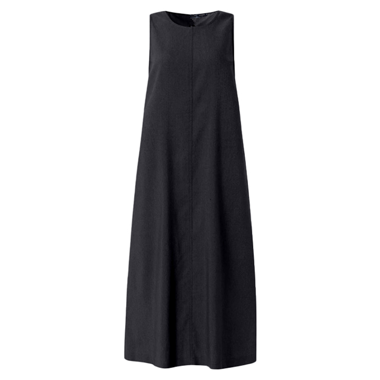 thumbnail image 4 of Vestido largo bohemio sin mangas con bolsillos para mujer - Cuello redondo, corte holgado con bolsillos amplios, estilo boho para climas cálidos., 4 of 5